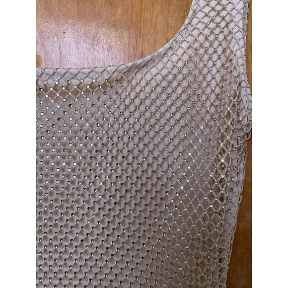 ALMOND MUSE ISABELLA Rhinestone Mesh Square Neck Maxi Dress Gold Ball Gown Sz S - Picture 8 of 11